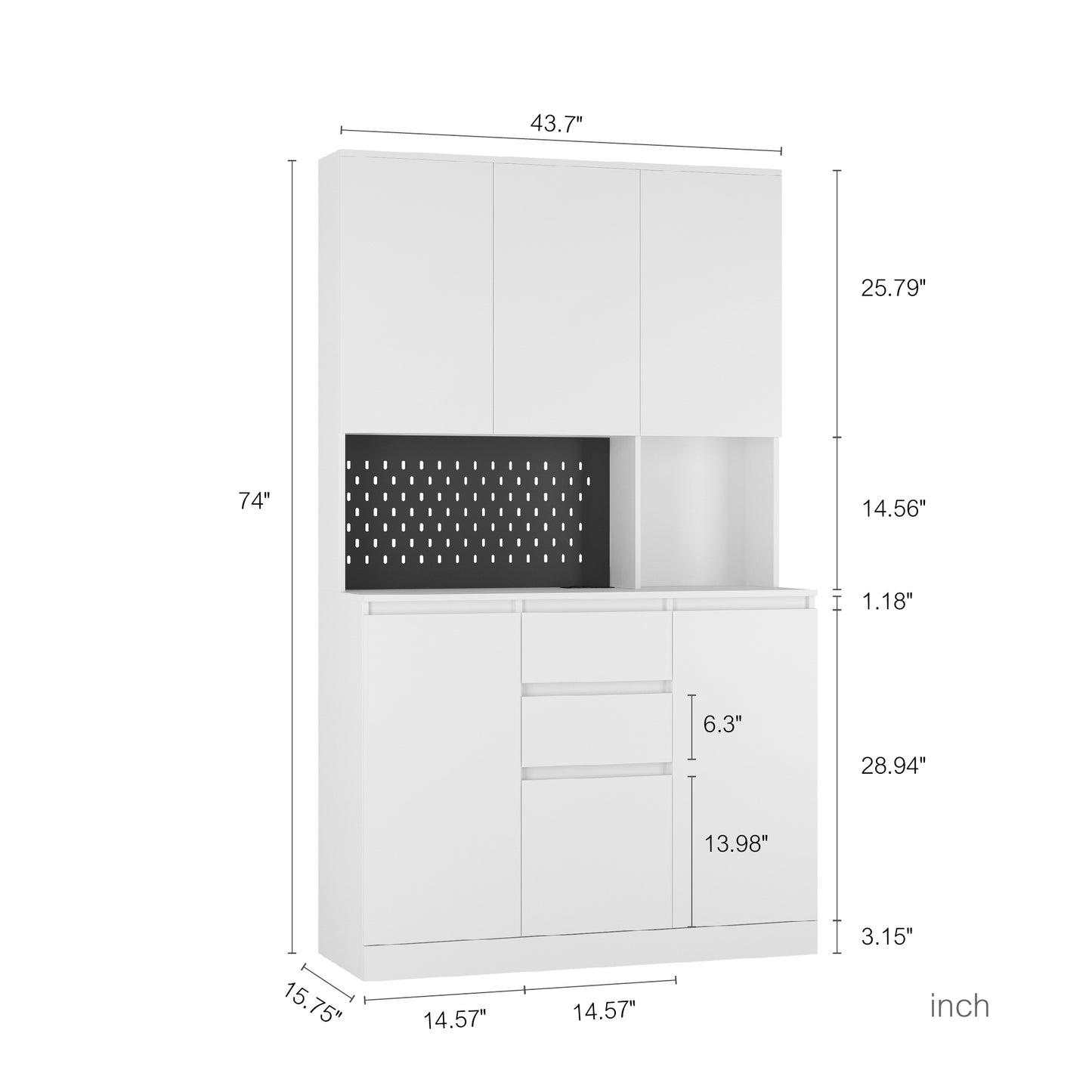 Modern 74" White Kitchen Pantry Cabinet with Charging Station and Microwave Stand - Versatile Buffet Sideboard with Storage Drawers for Dining Room and Living Room