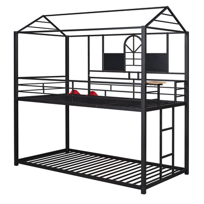 Twin Over Twin Metal Bunk Bed with Fun Slide – Available in Three Chic Colors (Black/Red, Black/Black, White/White)