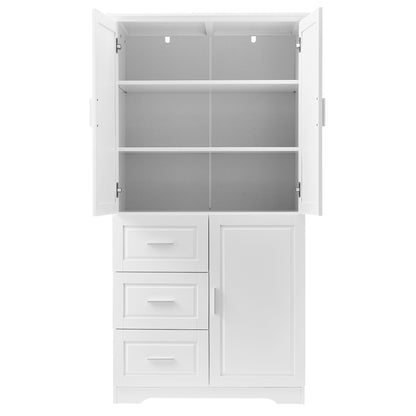 Versatile Tall Storage Cabinet with Doors and Drawers for Bathroom, Office, or Kitchen - White MDF Design