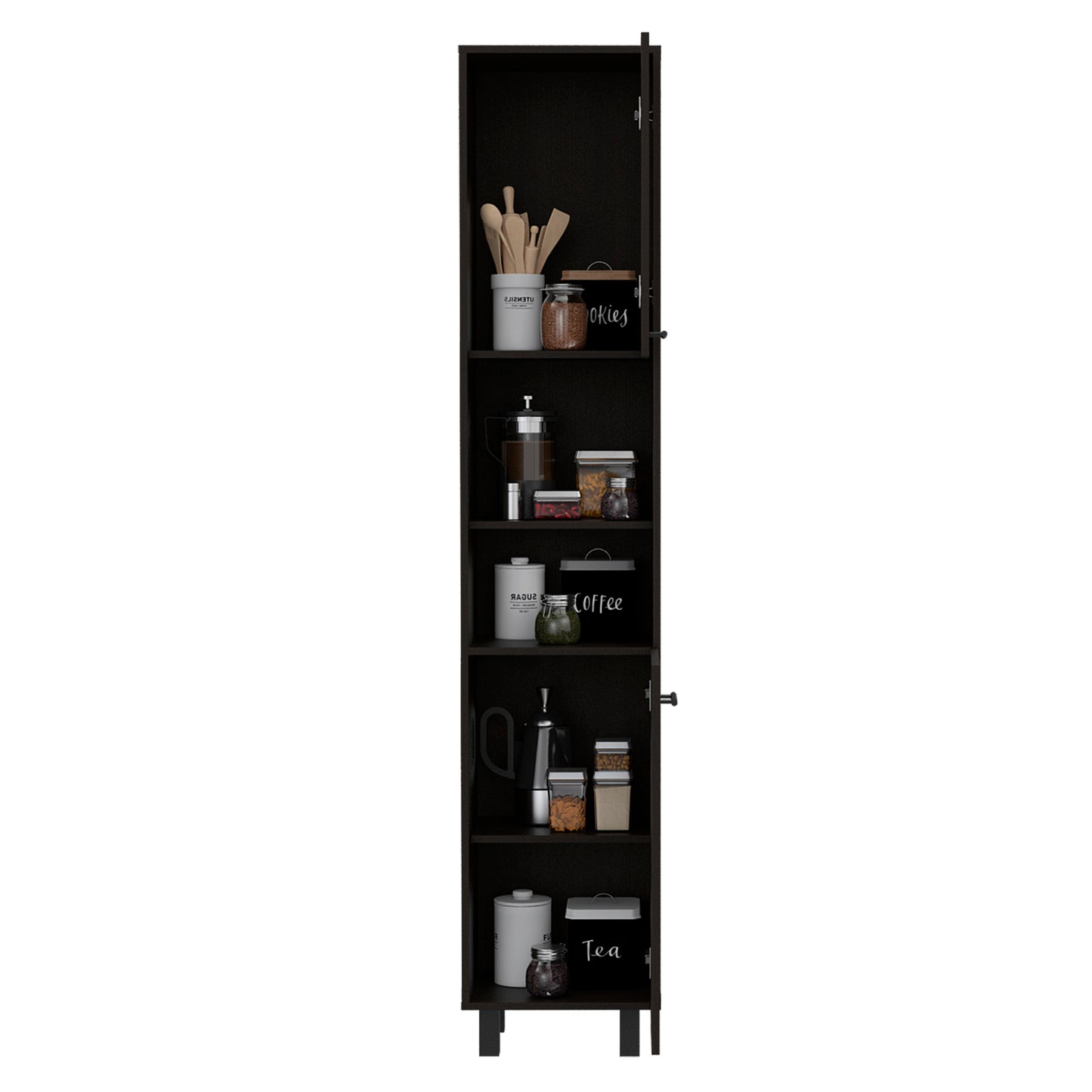 Sheffield Contemporary 2-Door Kitchen Pantry Cabinet with Adjustable Shelves and Chrome Hardware