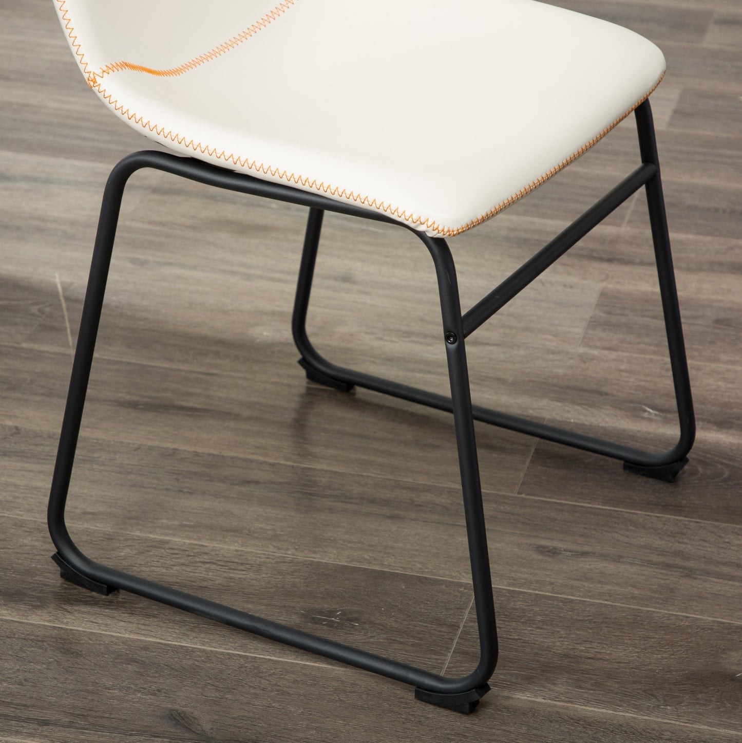 Set of 2 Vintage PU Leather Dining Chairs with Metal Sleigh-Style Legs, Upholstered Seats, White