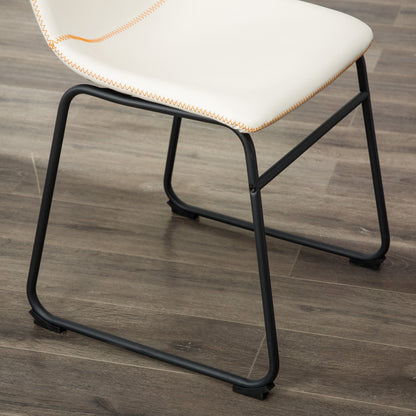 Set of 2 Vintage PU Leather Dining Chairs with Metal Sleigh-Style Legs, Upholstered Seats, White
