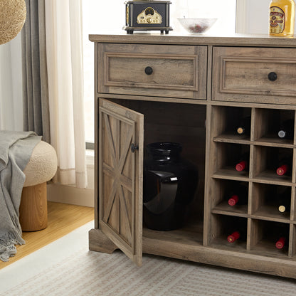 Rustic Farmhouse Sideboard With Gray Wash And Wine Rack