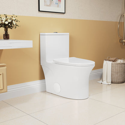 Comfort Height Elongated One-Piece Toilet with Dual-Flush System, CUPC & WaterSense Certified, White Ceramic, Soft Close Seat T039WT