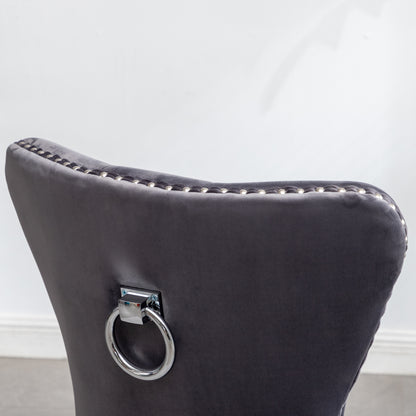 Montura Contemporary Tufted Velvet Chair with Nailhead Trim, Set of 2, Gray
