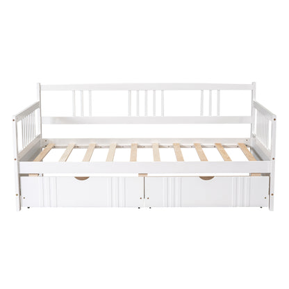 White Twin Size Wood Daybed with Dual Storage Drawers