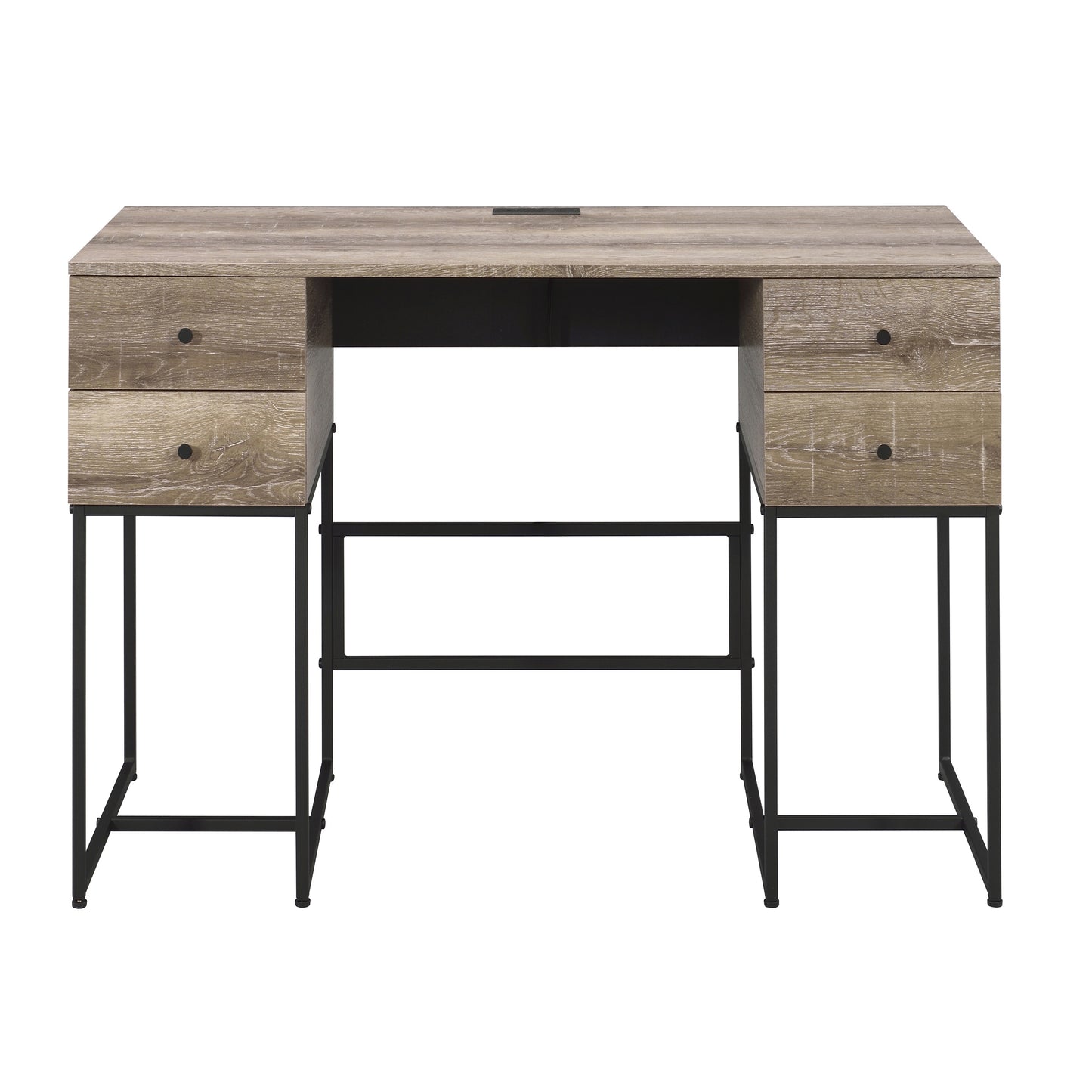 Modern Rustic Oak and Black 4-Drawer Office Desk