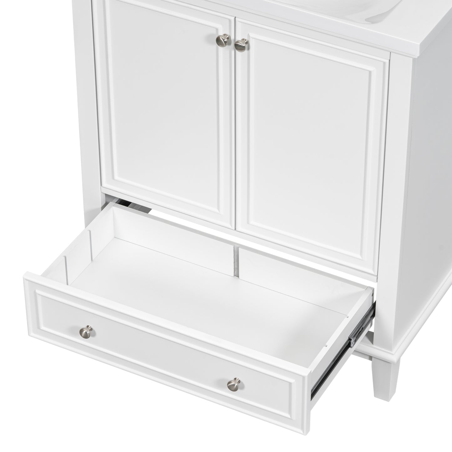 30" Modern Bathroom Vanity with Ceramic Sink, Multi-Storage Cabinet with Adjustable Shelves, Durable Solid Wood & MDF Construction, White Finish
