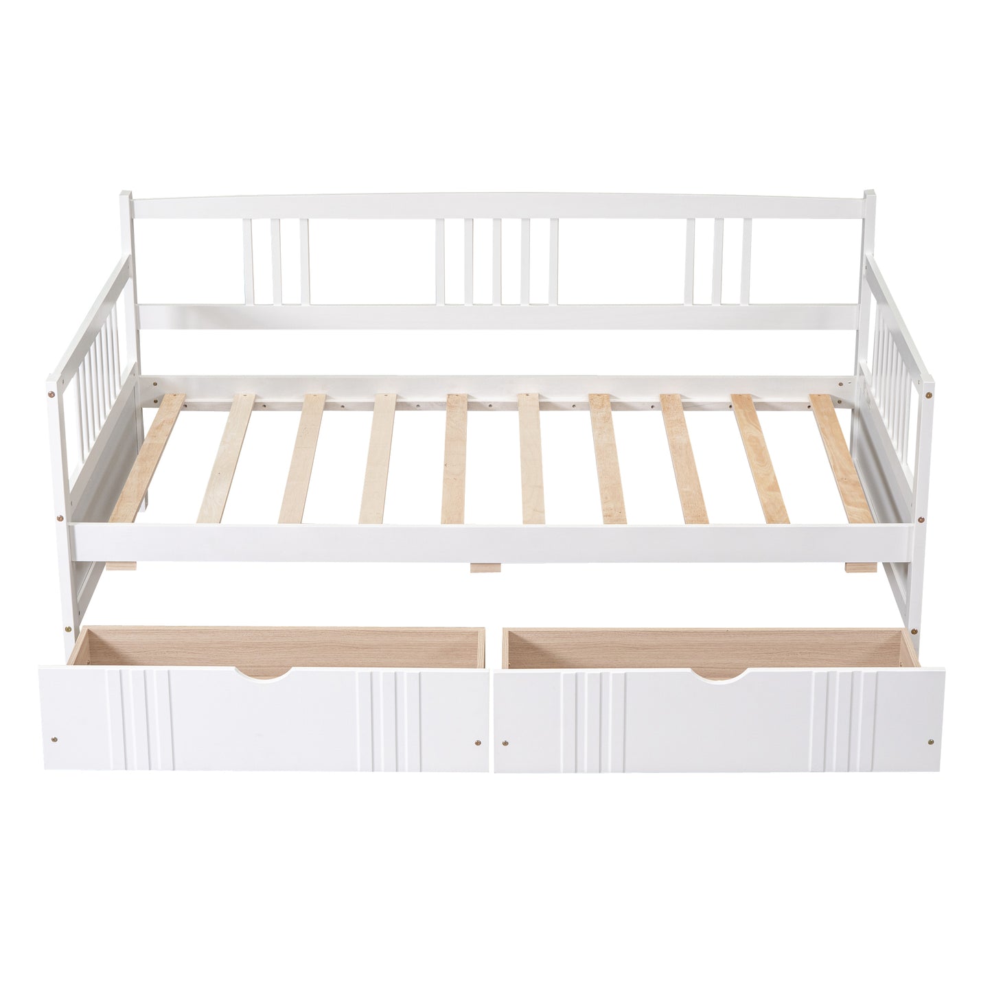 White Twin Size Wood Daybed with Dual Storage Drawers