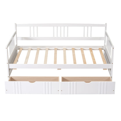 White Twin Size Wood Daybed with Dual Storage Drawers
