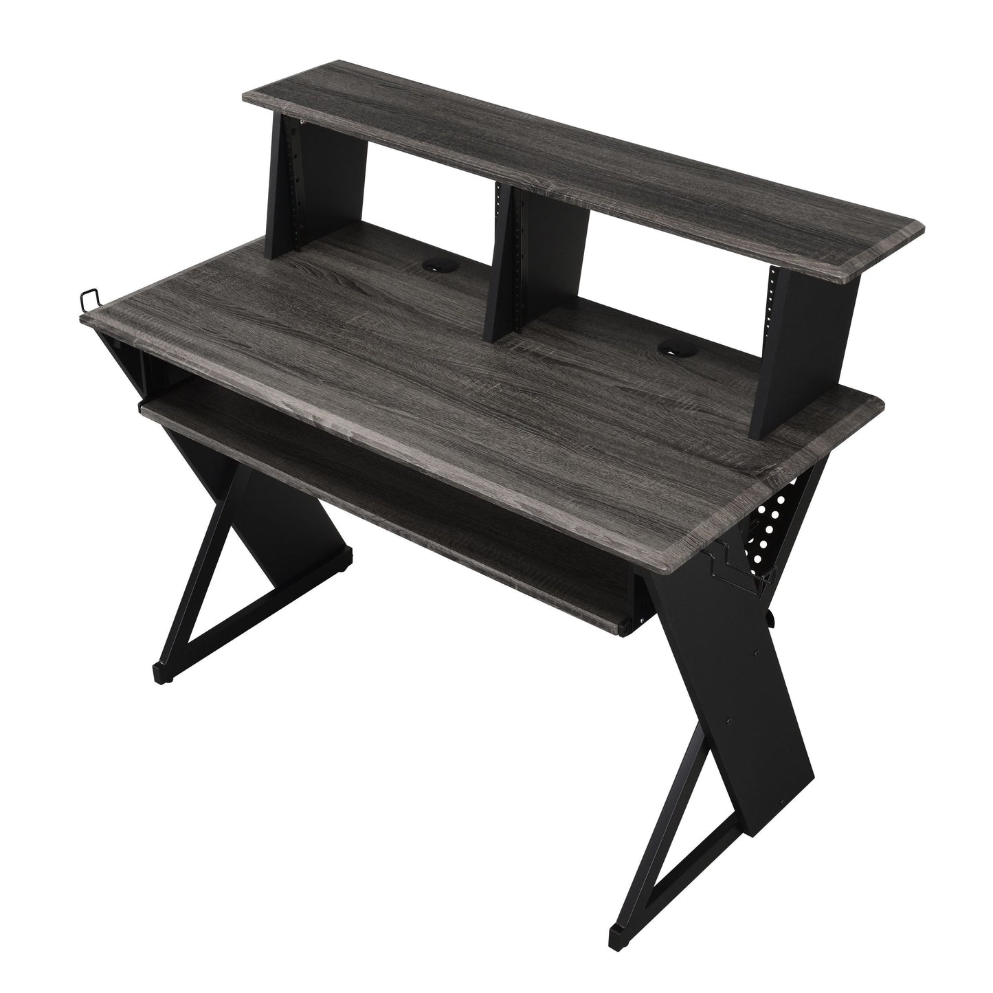 Sleek Black Music Creation Desk with Storage Solutions