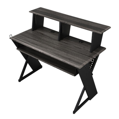 Sleek Black Music Creation Desk with Storage Solutions