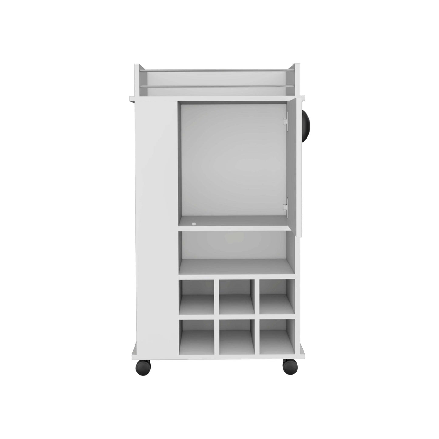 White Bar Cart With 6 Wine Racks And Rolling Casters
