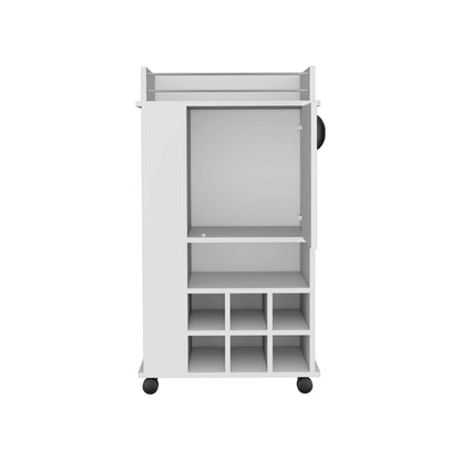 White Bar Cart With 6 Wine Racks And Rolling Casters