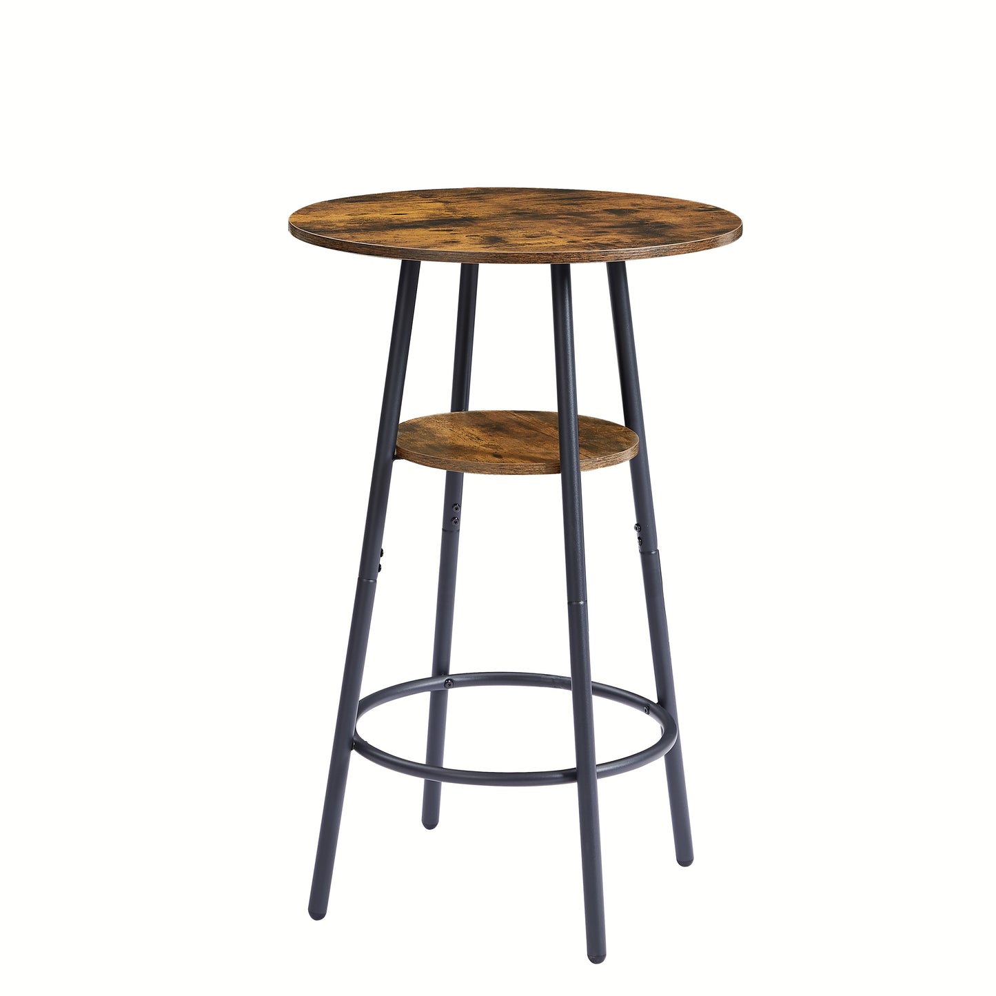 Round Bar Stool Set with Built-In Shelf, Upholstered Seat and Backrest for Kitchen Bar, Rustic Brown