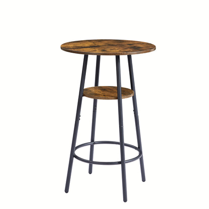 Round Bar Stool Set with Built-In Shelf, Upholstered Seat and Backrest for Kitchen Bar, Rustic Brown