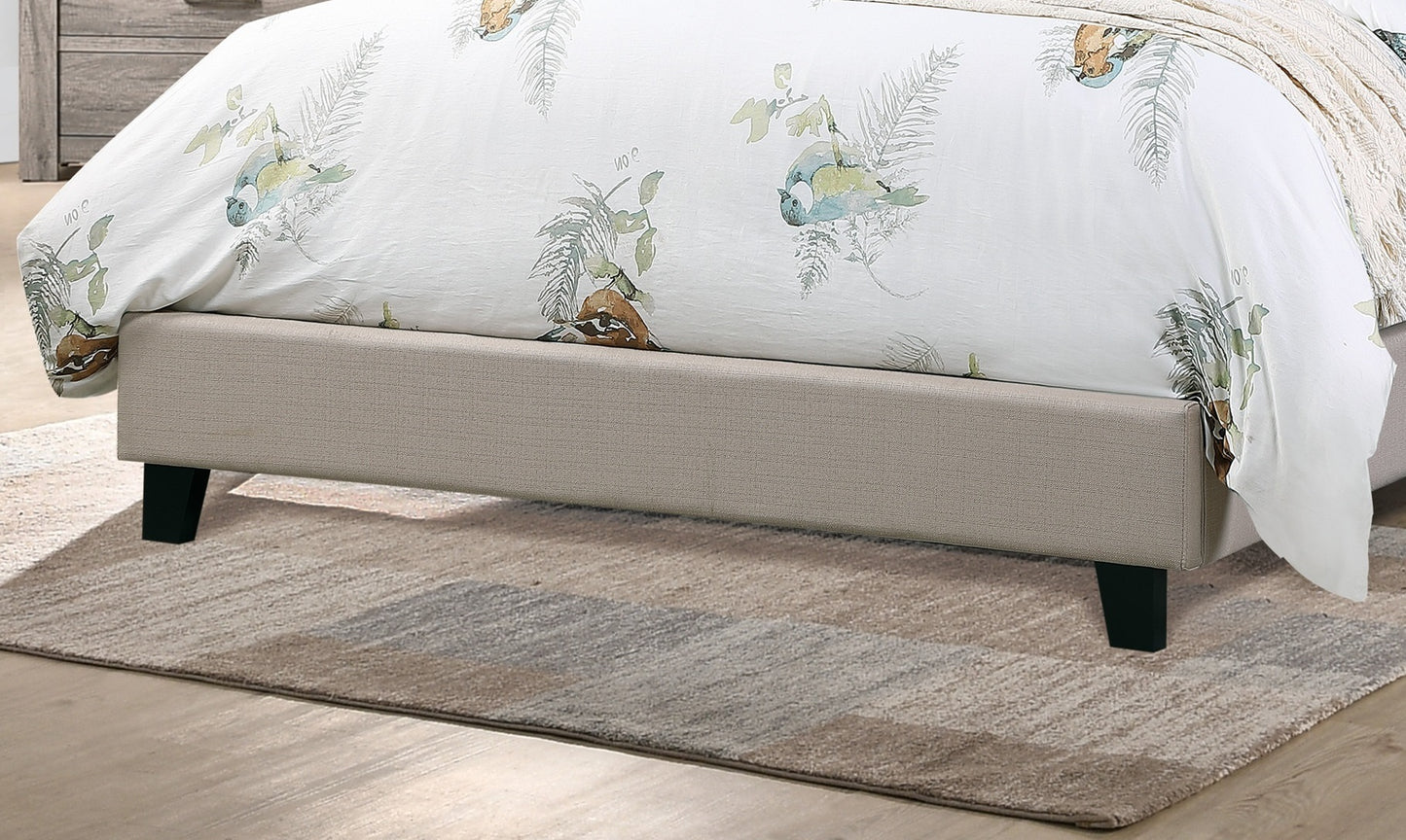 Modern Queen Size Bedframe with Adjustable Light Brown Upholstered Headboard and Tufted Design