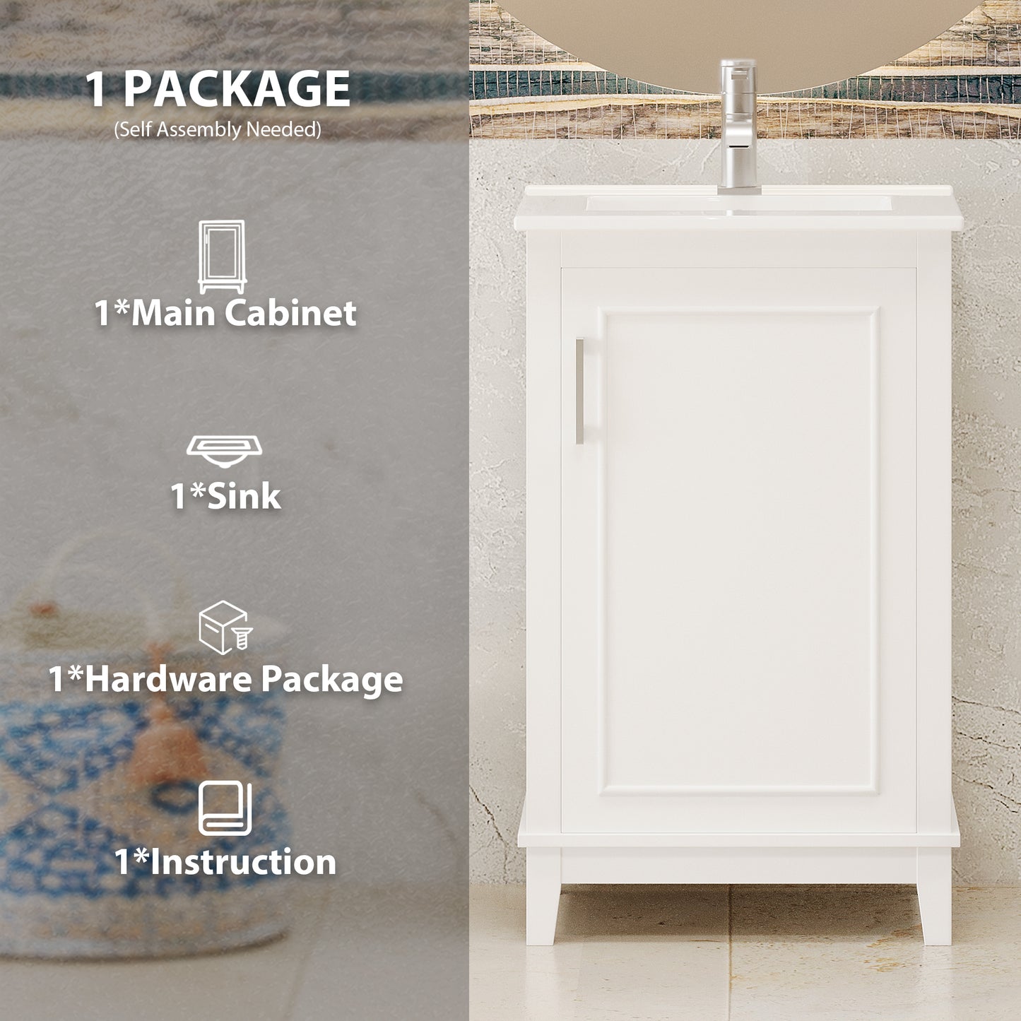 Compact 20-Inch Contemporary Bathroom Vanity with Ceramic Sink and Soft-Close Door