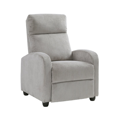 Push-Back Corduroy Recliner Chair, Solid Wood Frame, 27x34x39.5 in, 300 lb Capacity, 1pc - Light Gray