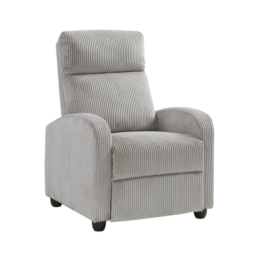 Push-Back Corduroy Recliner Chair, Solid Wood Frame, 27x34x39.5 in, 300 lb Capacity, 1pc - Light Gray