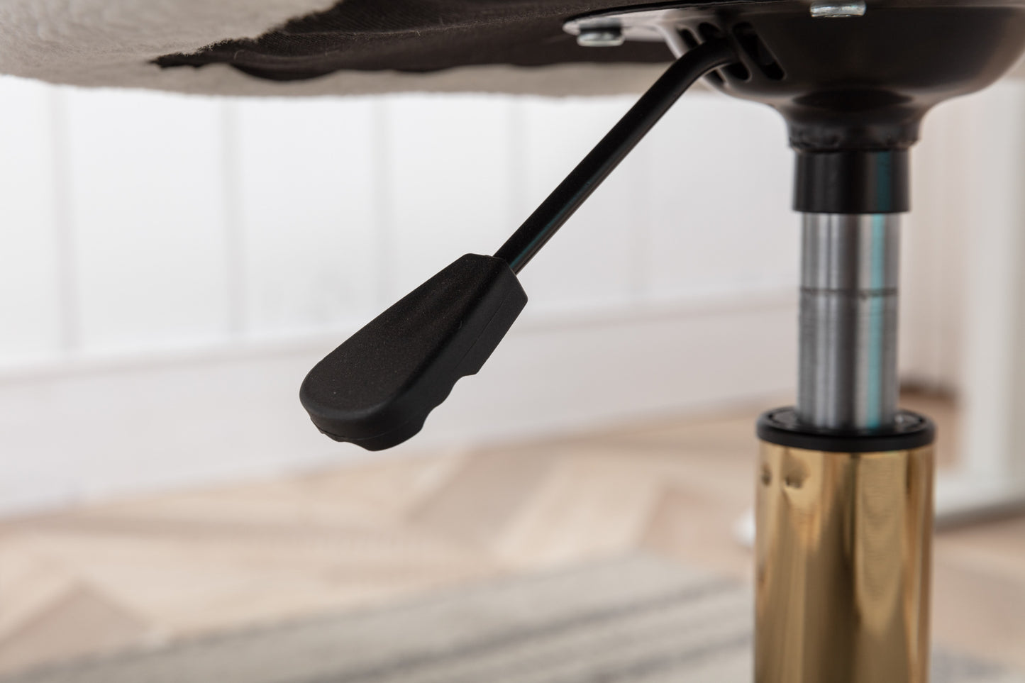 Elegant White Teddy Fabric Home Office Chair with Gold Metal Legs and 360° Swivel Function