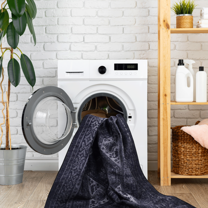 8x10 Machine-Washable Area Rug - Low-Pile Chenille, Pet & Kid Friendly - Polyester Rug - Black and Gray