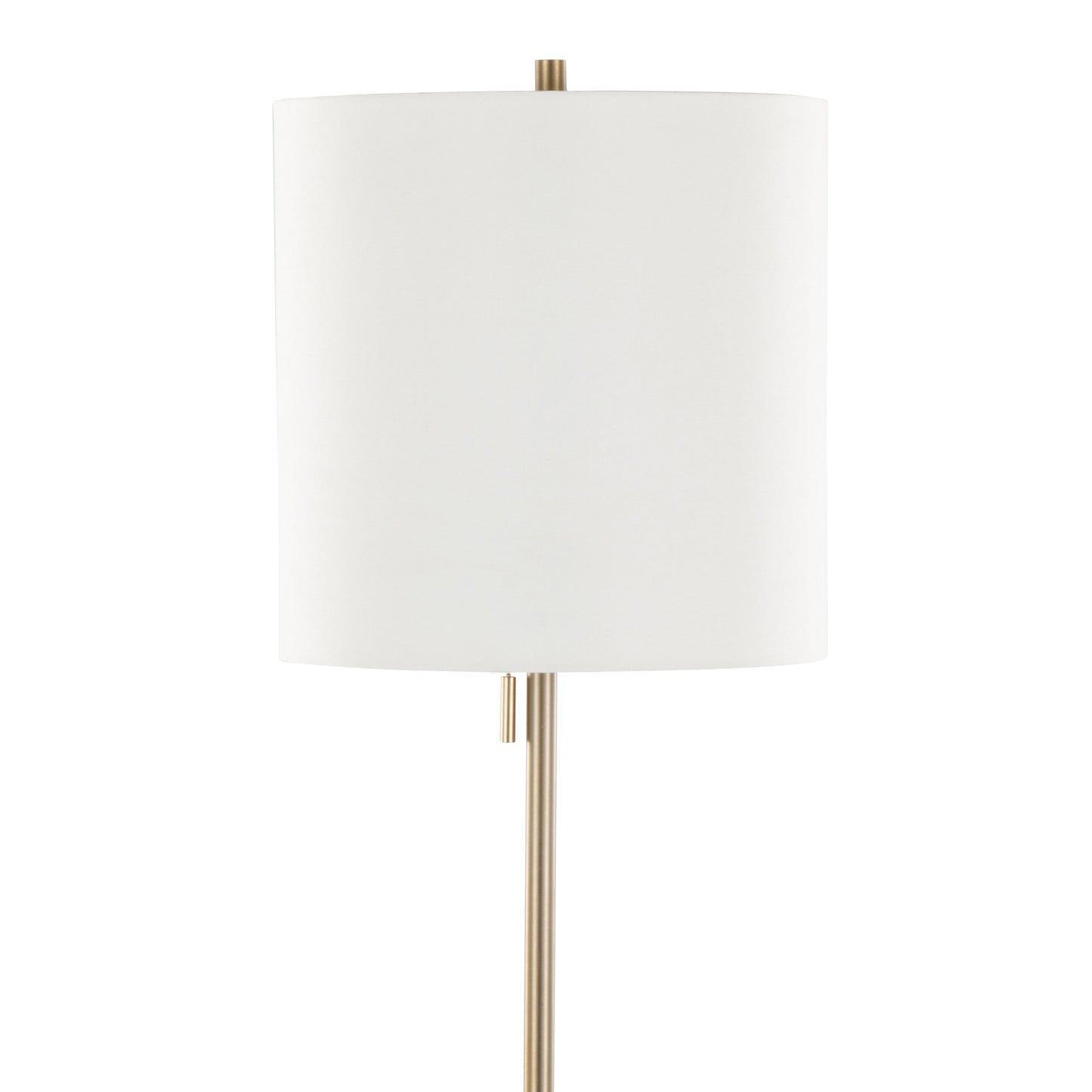 64-Inch Contemporary Cone Floor Lamp, Metal with White Linen Shade, Pull Chain, Indoor, UL Listed, Gold