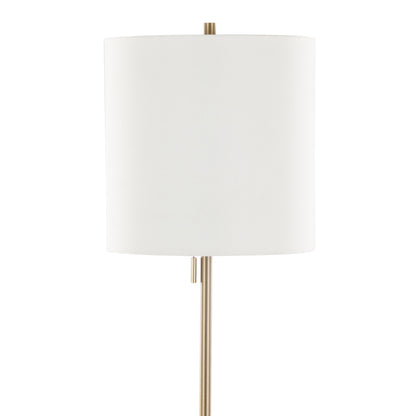 64-Inch Contemporary Cone Floor Lamp, Metal with White Linen Shade, Pull Chain, Indoor, UL Listed, Gold