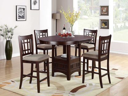 Counter Height 5Pc Round Table Dining Set Dark Rosy Brown