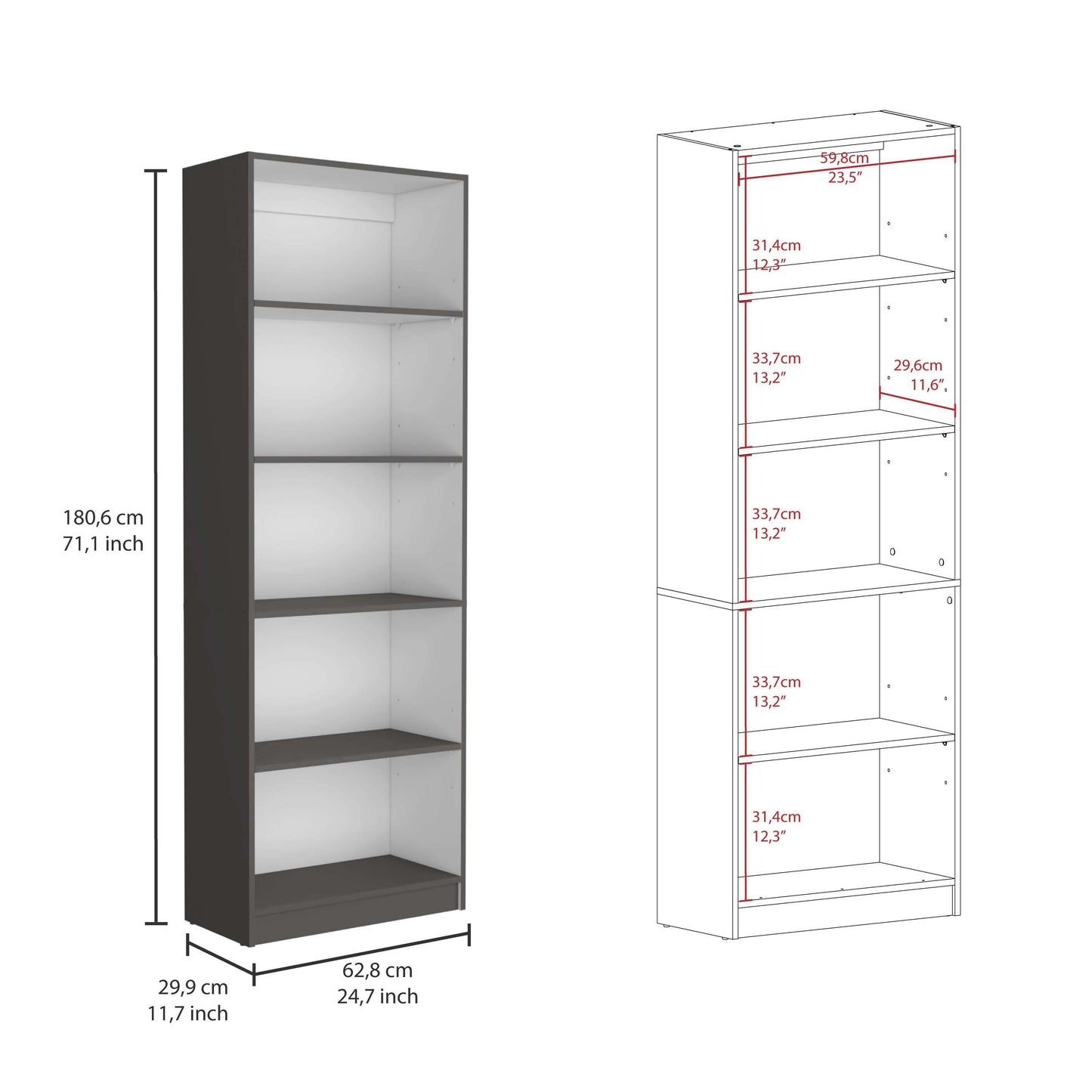 Modern Multi-Tiered Bookcase with 4 Shelves - Matt Gray/White Finish - Ideal for Home and Office Storage