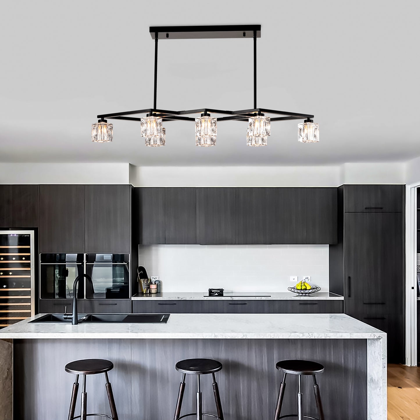 8-Light Metal Chandelier for Dining Room & Kitchen Island, Ceiling Pendant G9 Bulbs Included Matte Black