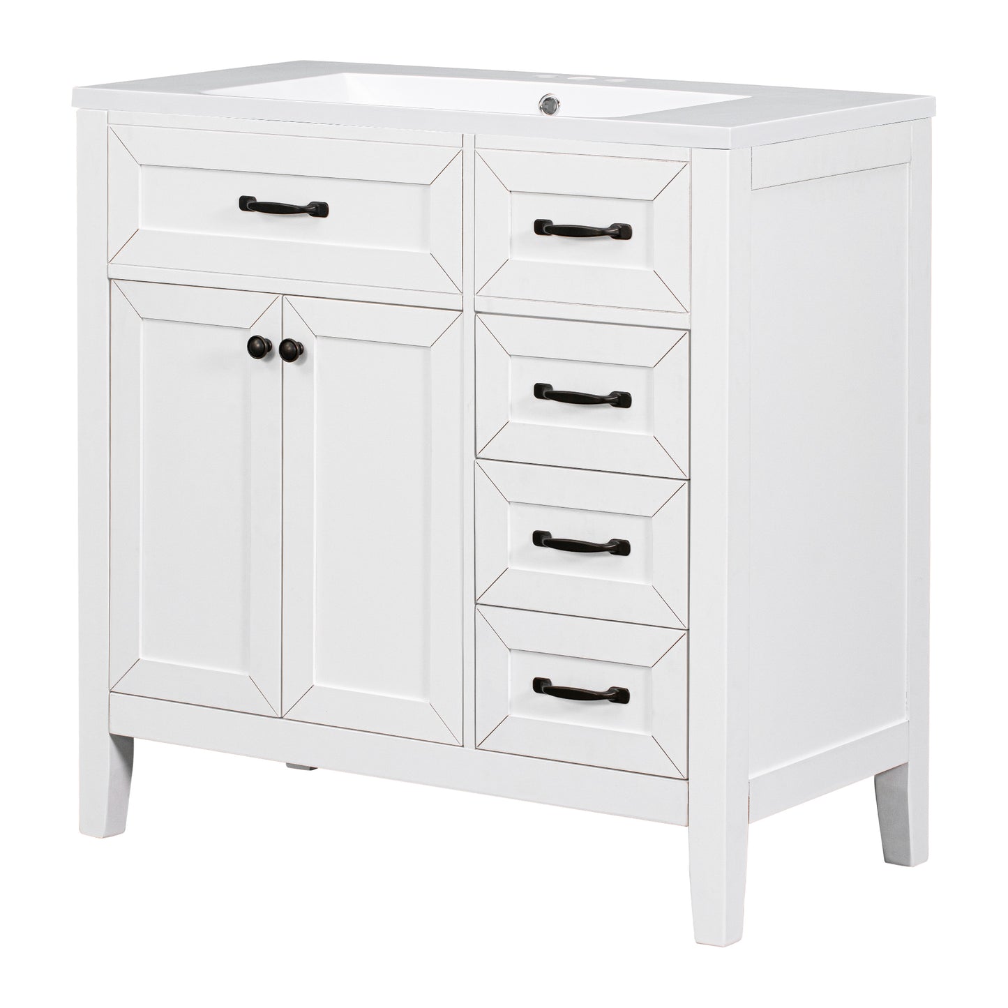 36-Inch White Freestanding Bathroom Vanity with Ceramic Sink and Storage Drawers
