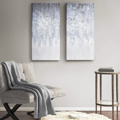 Two-Piece Heavily Embellished Canvas Wall Art Set for Living Room Modern Abstract Style White and Blue