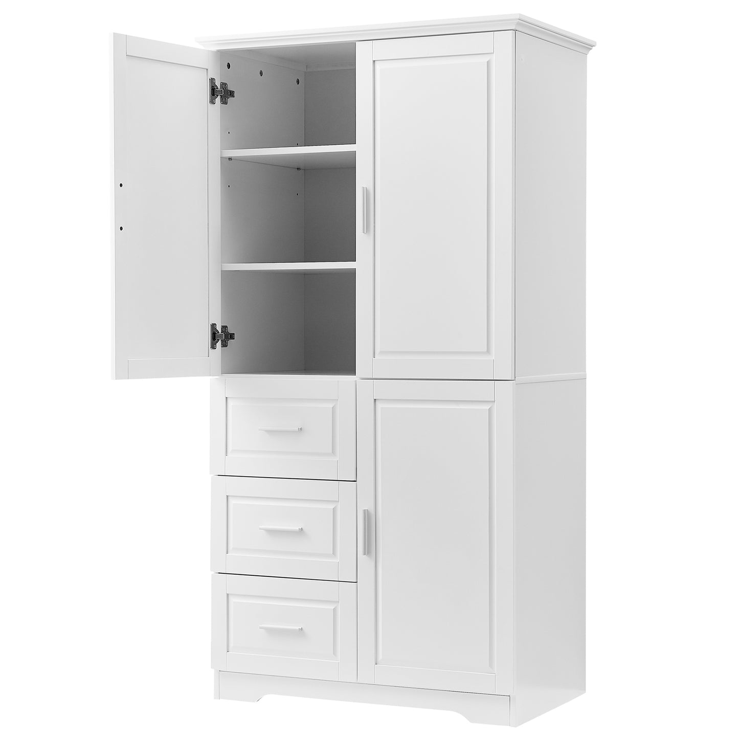 Versatile Tall Storage Cabinet with Doors and Drawers for Bathroom, Office, or Kitchen - White MDF Design