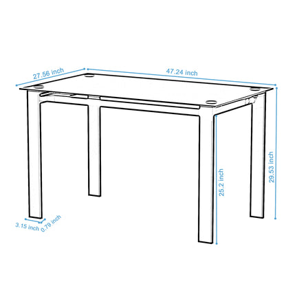 Tempered Glass Dining Table With Durable Metal Legs Black