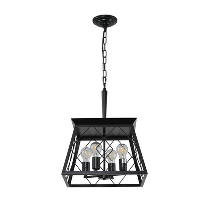 4-Light Farmhouse Chandelier for Dining & Kitchen Island, Adjustable Chain, 15.7x15.7x20.3, E26-60W Black