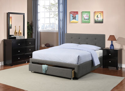 Elegant Grey Polyfiber Queen Size Bed with Tufted Headboard and Storage Drawers