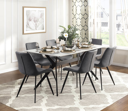Set of 2 Modern Faux Leather Dining Chairs with Black Metal Legs, Easy Assembly, Dining Kitchen, Gray
