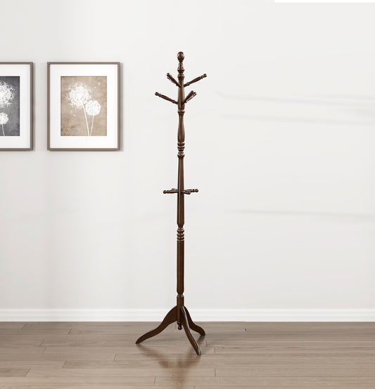 Solid Wood Coat Rack with 10 Hooks, 3-Tier Entryway Organizer, 72-Inch Hallway Stand Dark Brown Finish
