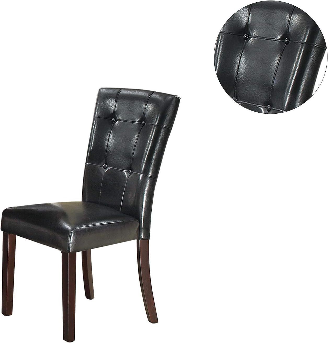 Set of 2 Parson Dining Chairs, Faux Leather, Tufted Back, Birch Wood & MDF, 19 x 24 x 39 in, Black