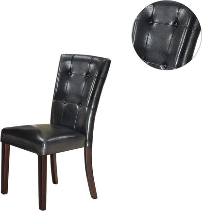 Set of 2 Parson Dining Chairs, Faux Leather, Tufted Back, Birch Wood & MDF, 19 x 24 x 39 in, Black