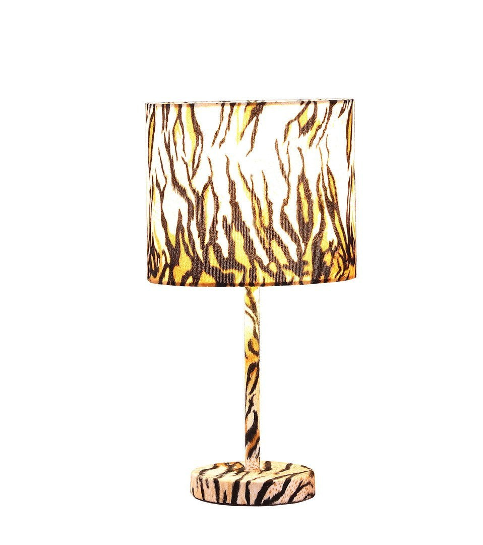 19.25-Inch Metal Table Lamp with Faux Suede Drum Shade, E26 Socket, 60W Max, LED Compatible, Tiger Print