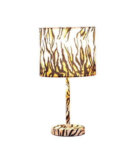 19.25-Inch Metal Table Lamp with Faux Suede Drum Shade, E26 Socket, 60W Max, LED Compatible, Tiger Print