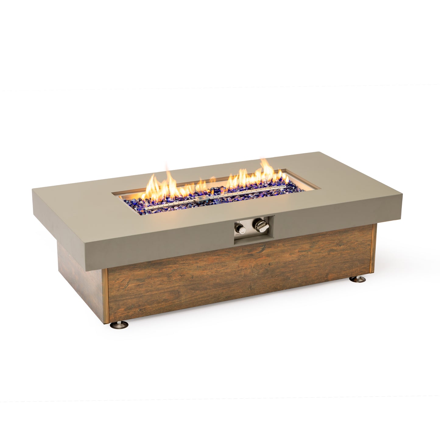 Outdoor 48 Inch Iron Fire Pit Table With Wood Grain Finish For Patio Or Backyard Black