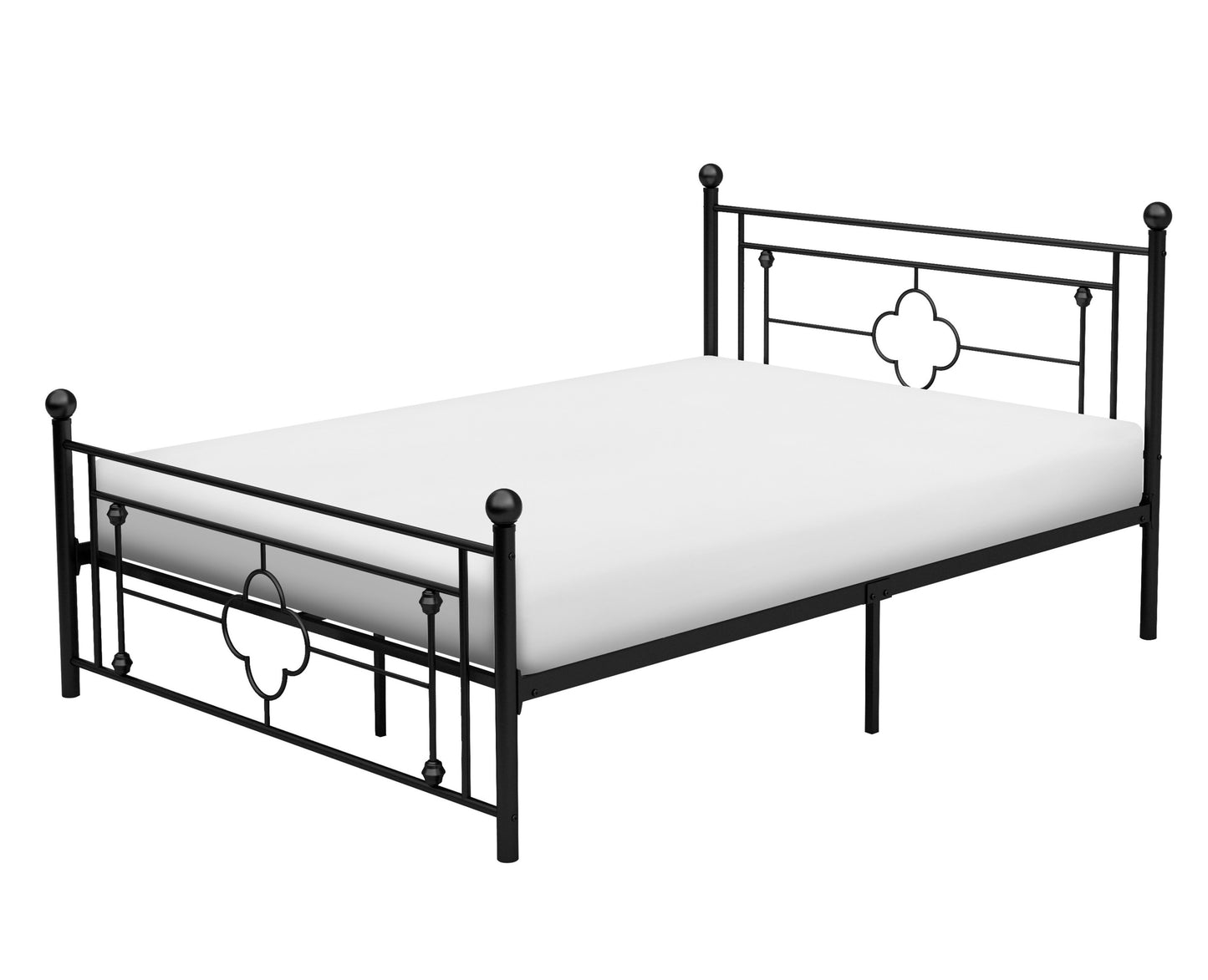 Elegant Black Metal Full Platform Bed with Ball Finials - Modern Traditional Design