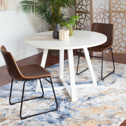 Round Dining Set 3 Piece With Trestle Table And Chairs White