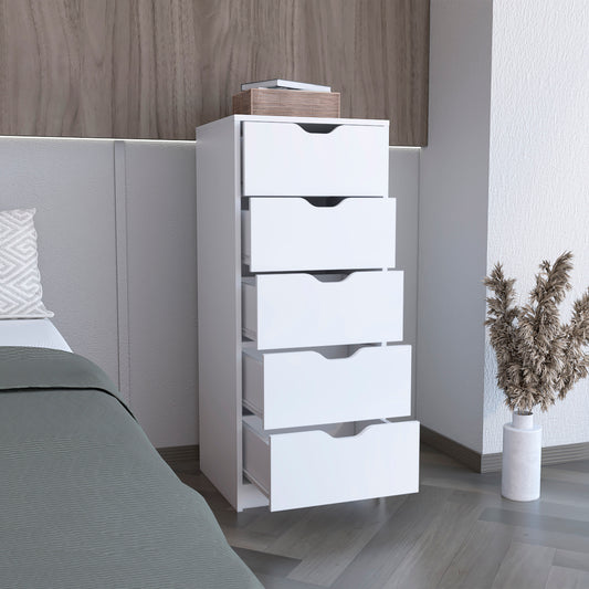 Basilea Slim 5-Drawer Dresser with Pull-Out System - White