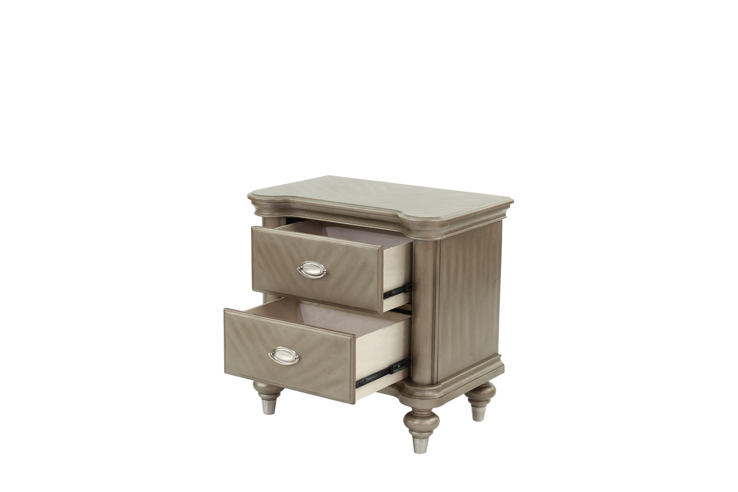 Luxury Classic Antique Silver / Champagne Finish 1pc Nightstand Storage Space Bedside Table Bedroom Furniture