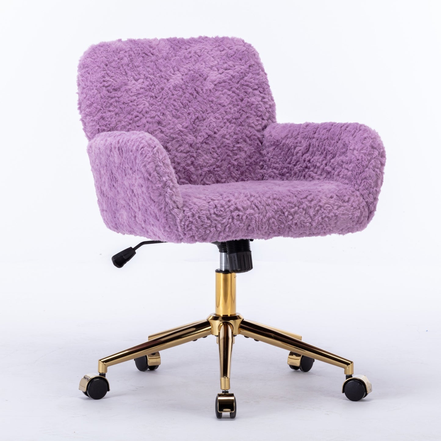Violet Velvet Office Chair with Golden Base, Adjustable Swivel Design, Plush Artificial Alpaca Wool Upholstery, Ideal for Home and Vanity Use