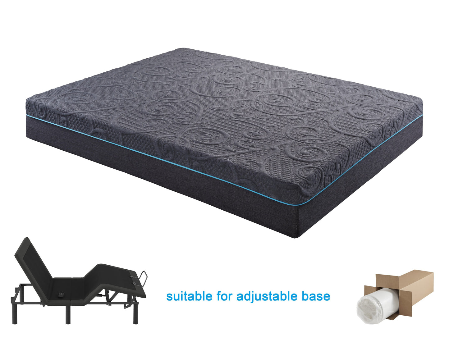 11-Inch Dark Gray Hybrid Mattress with Gel-Infused Memory Foam for Queen Bed, Mattress in a Box